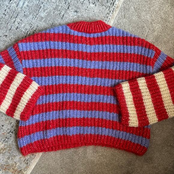 Zara Chunky Knit Striped Crewneck Sweater - Picture 6 of 7